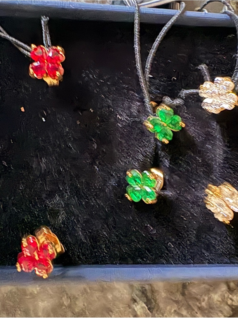 Gold Clover Earrings with Green, Red & Clear Zircon Stones - Women Jewelry